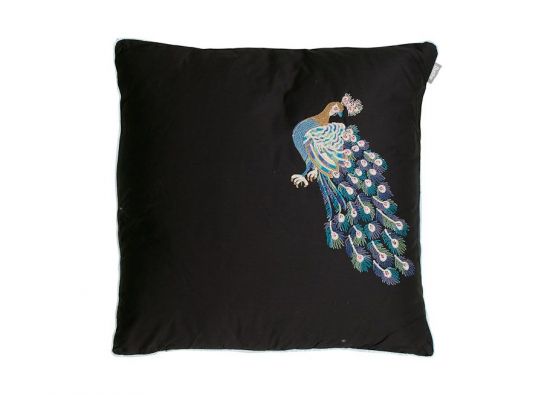 Peafowl cushion AUP Black 045x045