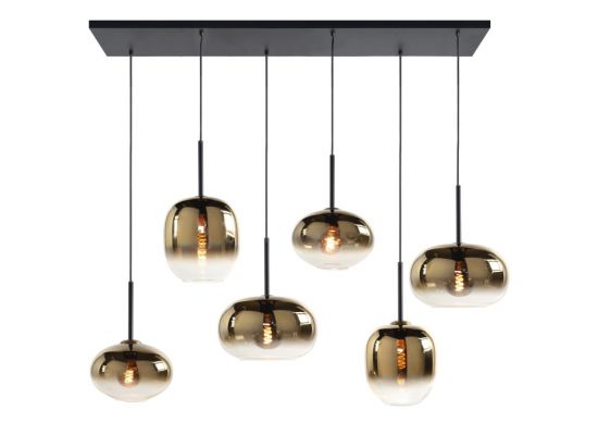 Hanglamp bellini met 6 diverse gouden glazen - 120cm- Zwart/Goud